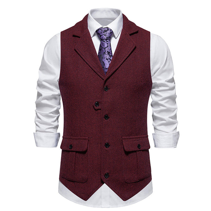 Modern vintage gilet voor heren, met knoopsluiting en verfijnde afwerking. Een stijlvol herenvest voor elke modebewuste man.