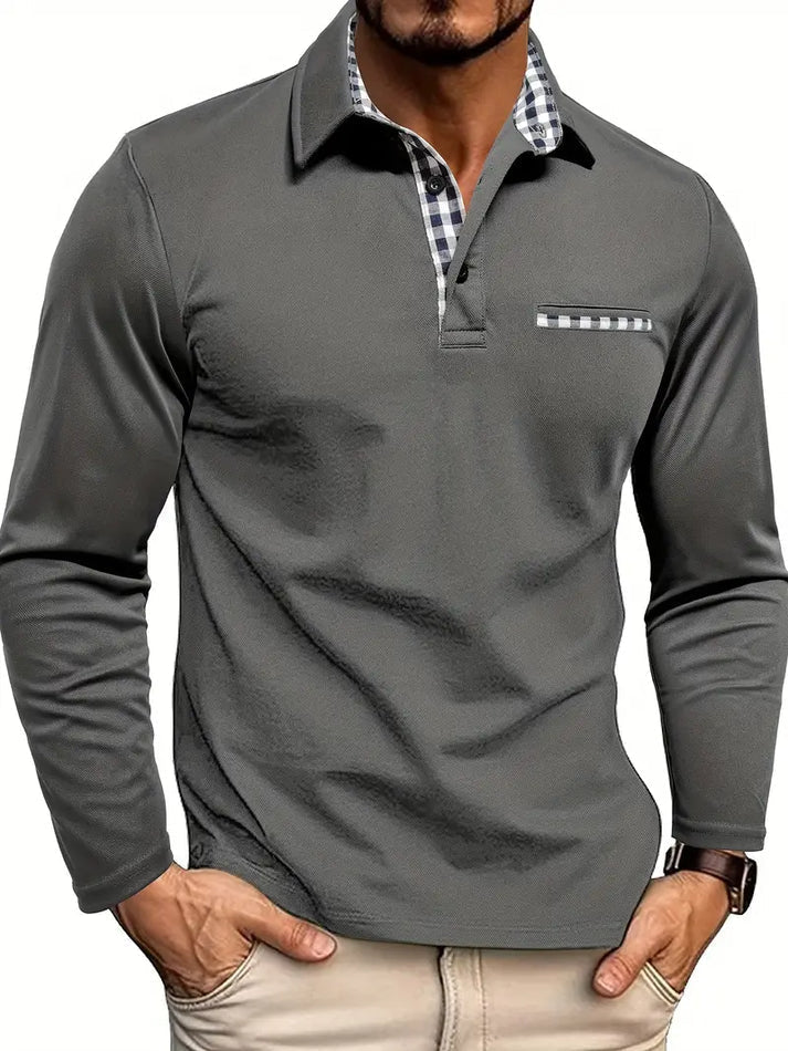 Stijlvol heren polo overhemd met lange mouw, ideaal voor een smart casual look. Comfortabel en elegant.