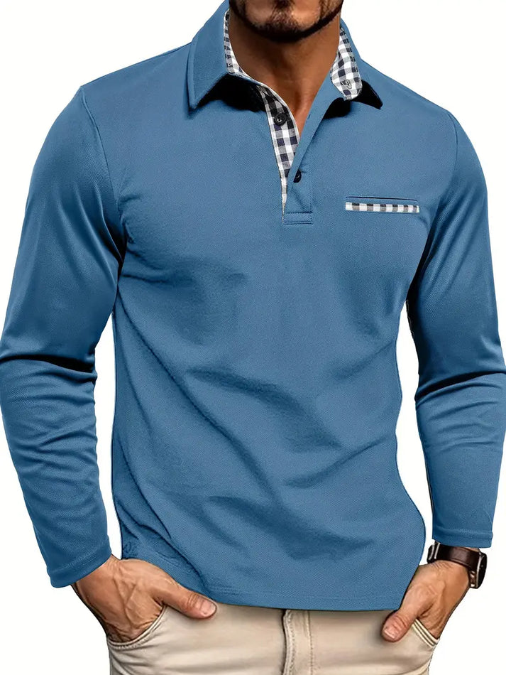 Elegant heren poloshirt met lange mouwen, perfecte top voor herenmode. Combineert comfort met stijl.