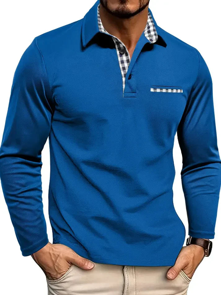Heren polo top met lange mouw, een stijlvol en comfortabel overhemd voor diverse smart casual gelegenheden.