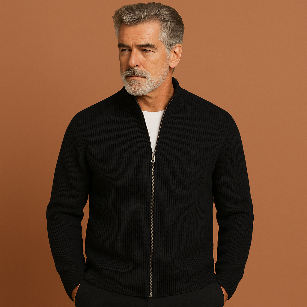 Warm gebreid herenvest met rits, premium kwaliteit en zacht voor zowel casual als zakelijke herenmode.