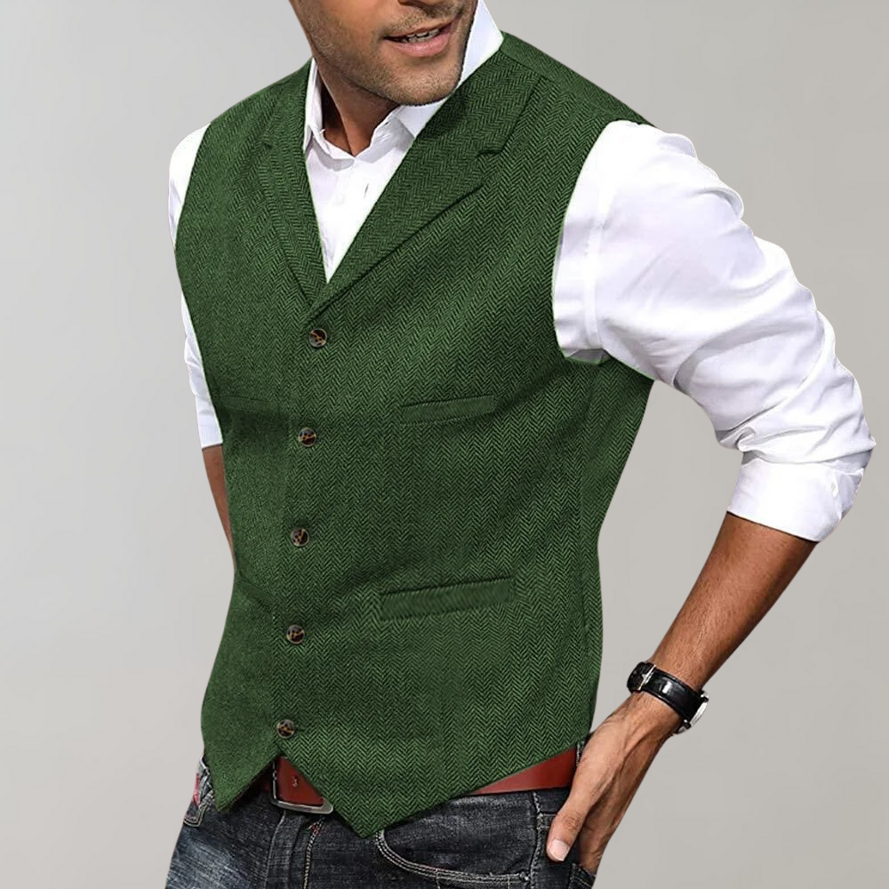 Stijlvol heren vest met omgeslagen hals en zakken, ideaal voor een elegante smart casual look.