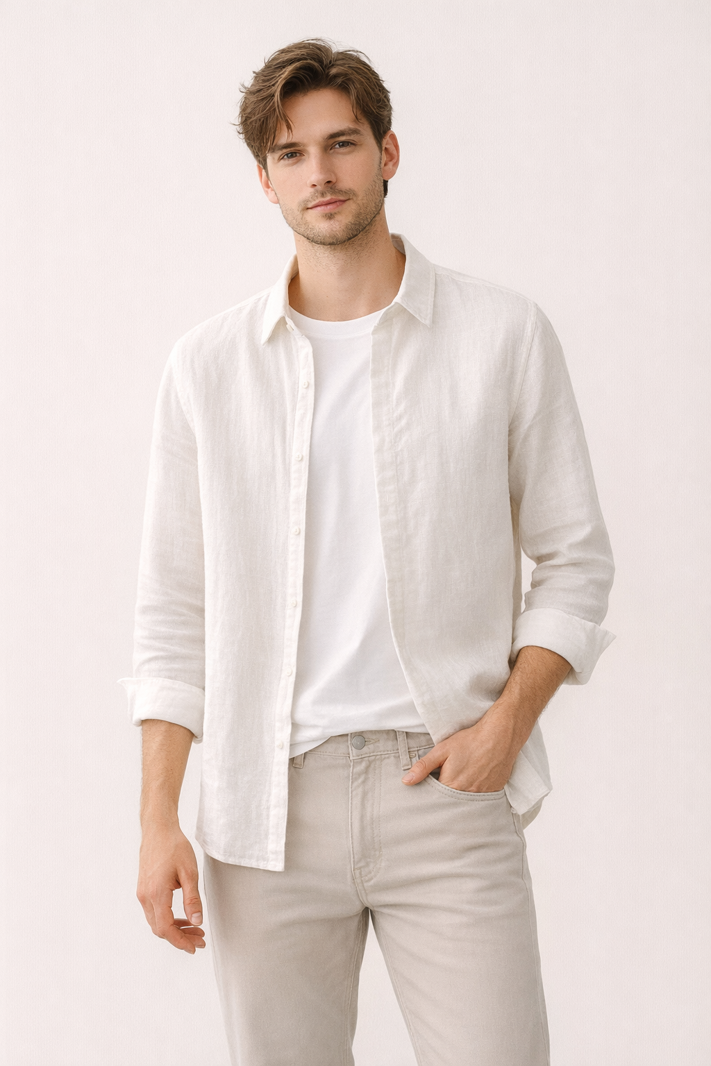 Stijlvol herenoverhemd met lange mouwen, ideaal voor zomerse casual vrijetijd of een relaxte strandlook.