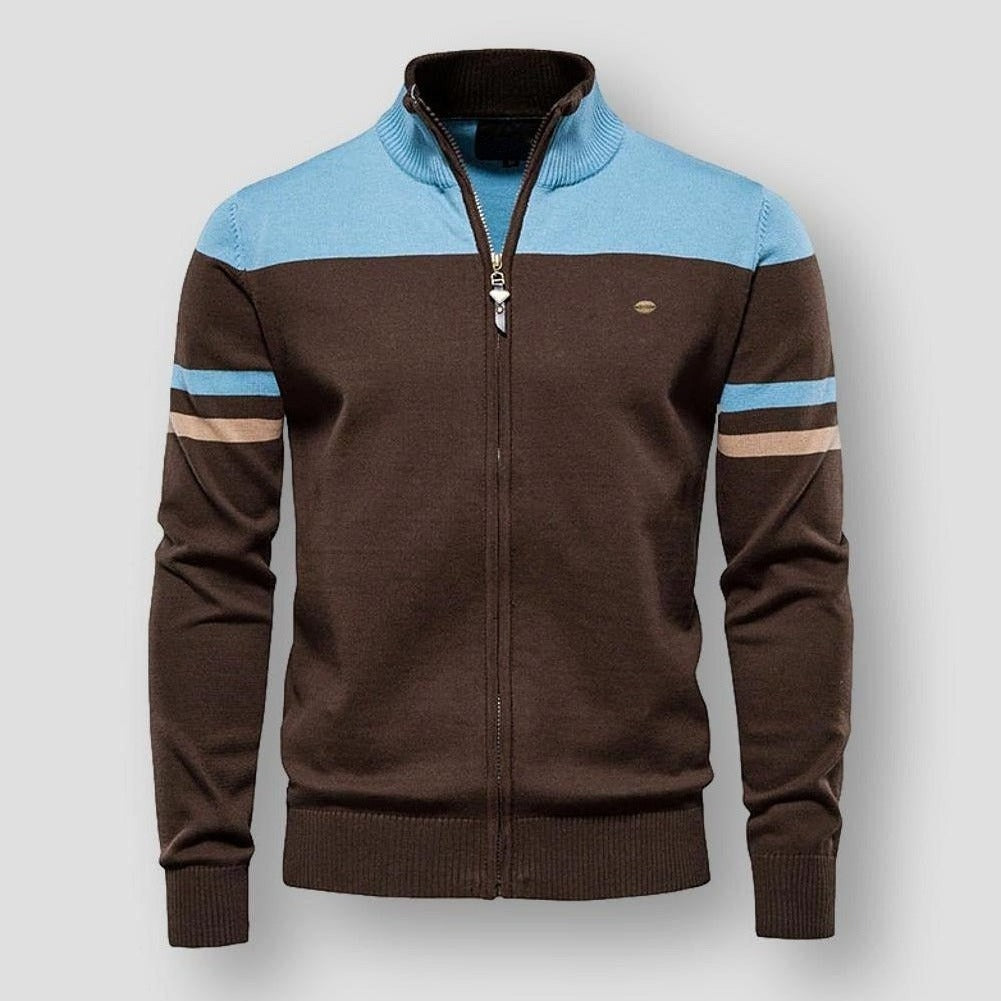 Stijlvol herenvest met kleurblokken en ritssluiting, ideaal voor een moderne casual of semi-formele look.