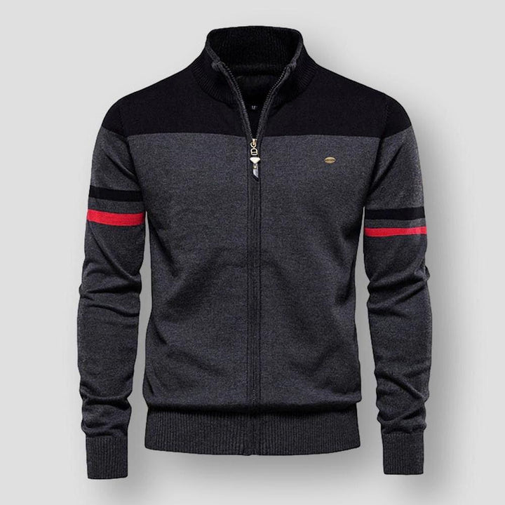 Trendy herenvest met opvallende kleurblokken en praktische ritssluiting, perfect voor elke gelegenheid.
