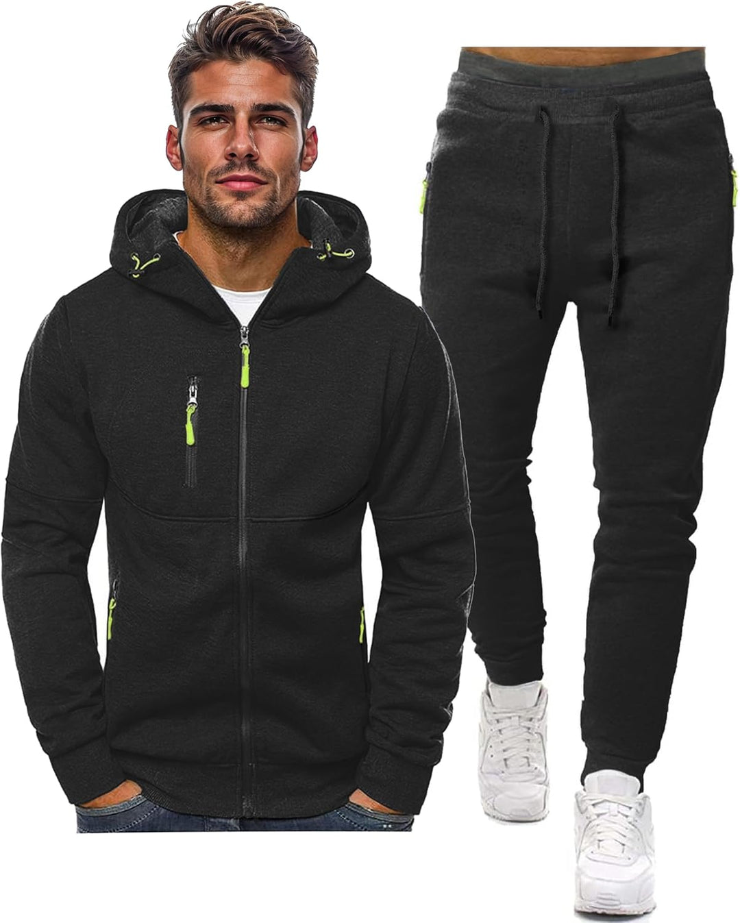 "Stijlvol Jamie trainingspak heren: ademend, grijs/slim-fit pullover en broek, ideaal voor sport en casual wear."