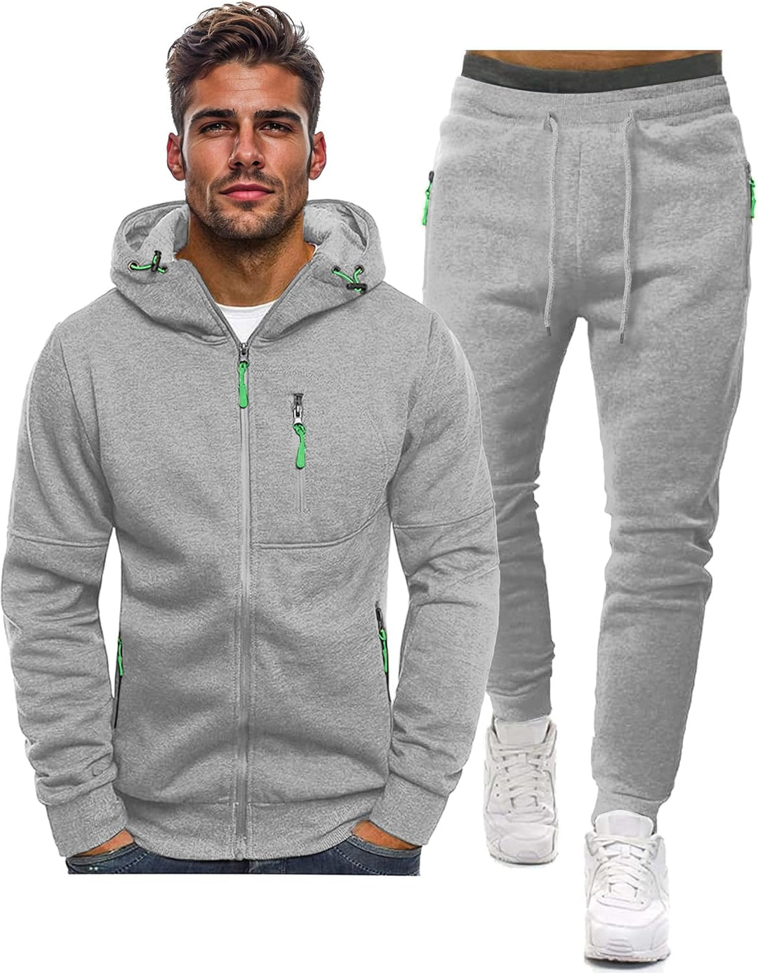 "Stijlvol Jamie trainingspak heren: ademend, grijs/slim-fit pullover en broek, ideaal voor sport en casual wear."