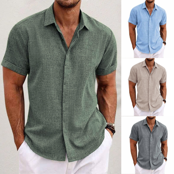 "Stijlvol kort mouw overhemd met katoen-linnen mix, ideaal voor casual wear, afgebeeld met comfortabele pasvorm en frisse uit