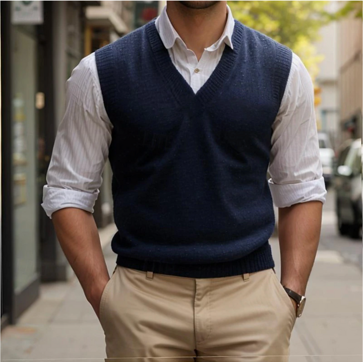 Stijlvol mouwloos herenvest met V-hals, tijdloos design voor een elegante of casual look. Comfortabel en veelzijdig.
