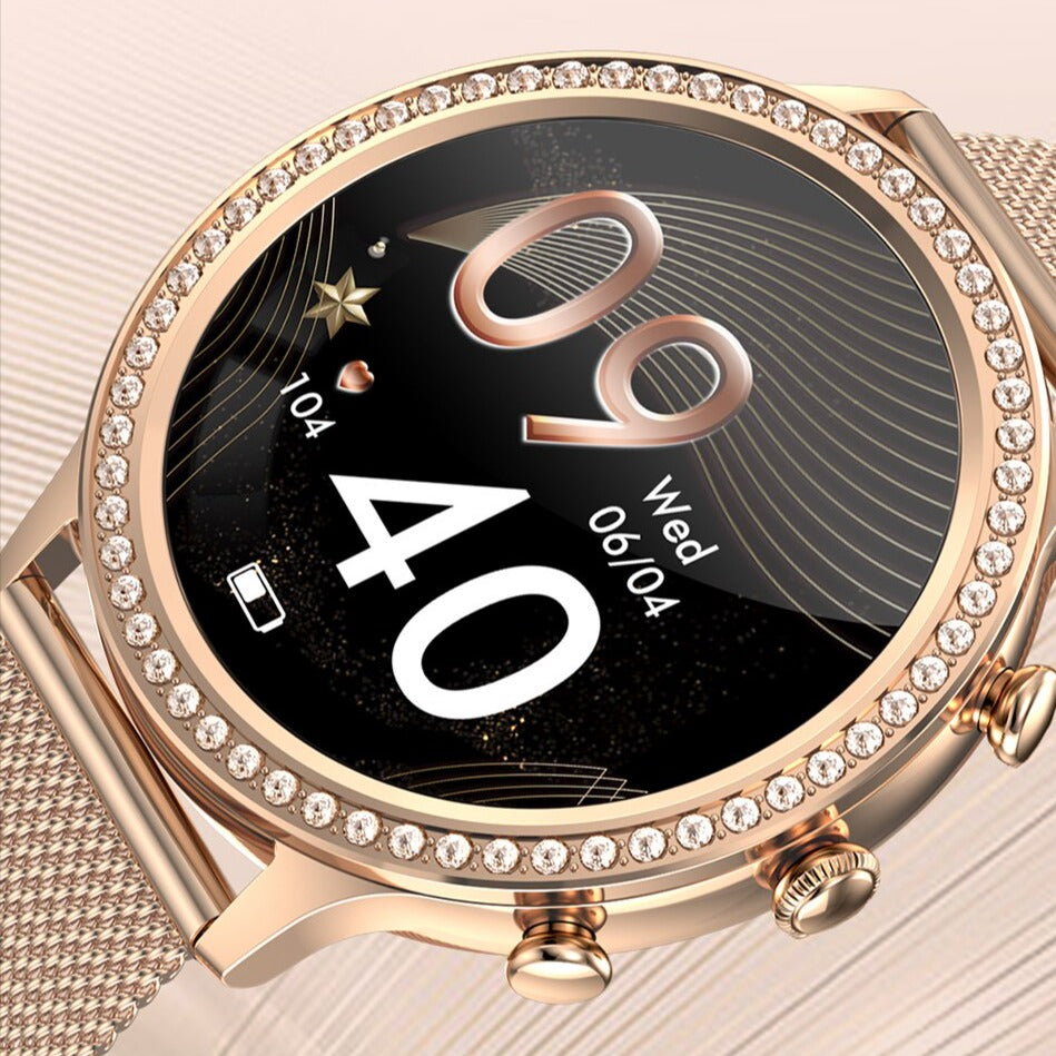 "Stijlvol SmartPulse gezondheidsmonitor horloge met touchscreen en verstelbare band, rosé goud afwerking, IP68 waterbestendig
