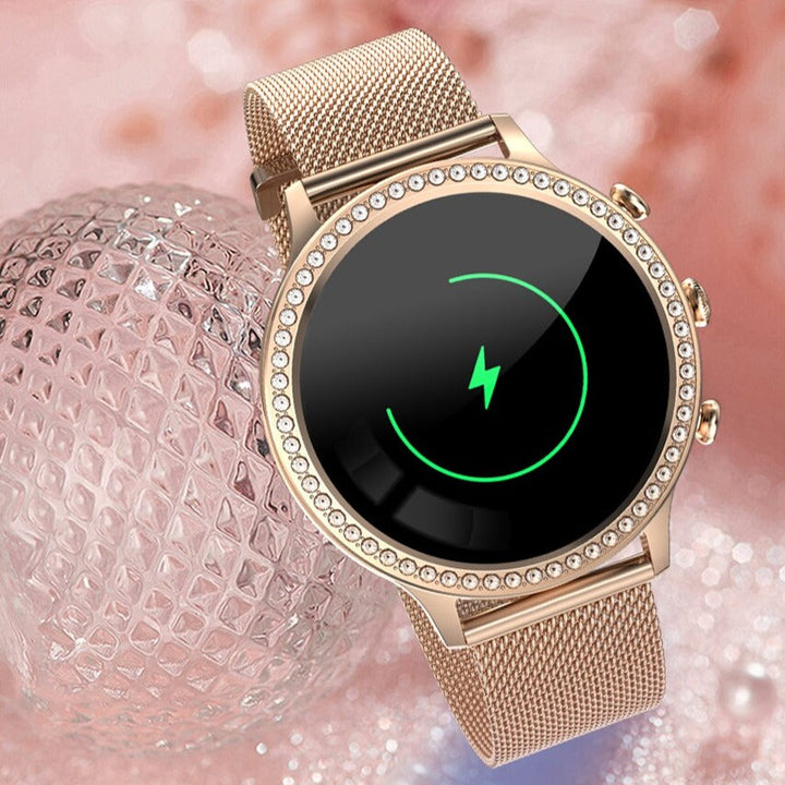 "Stijlvol SmartPulse gezondheidsmonitor horloge met touchscreen en verstelbare band, rosé goud afwerking, IP68 waterbestendig