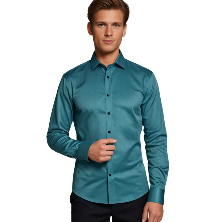 "Stijlvol Teddy Stretch Overhemd Heren met comfortabele pasvorm, verkrijgbaar in diverse zomerse kleuren zoals lichtblauw en 