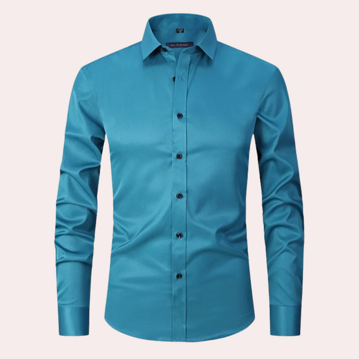 "Stijlvol Teddy Stretch Overhemd Heren met comfortabele pasvorm, verkrijgbaar in diverse zomerse kleuren zoals lichtblauw en 