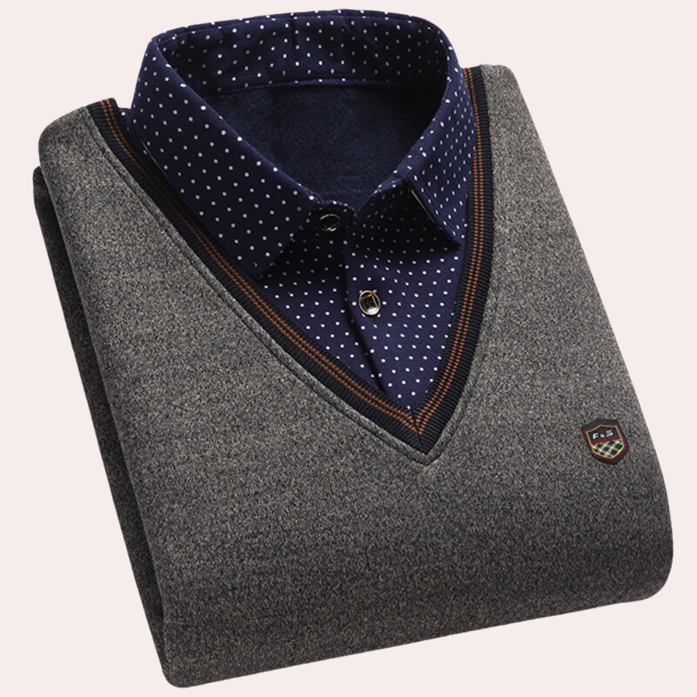 "Stijlvolle blauwe heren zomertrui, Norbert, met elegante overhemdkraag en ademend design, diverse kleuren beschikbaar."