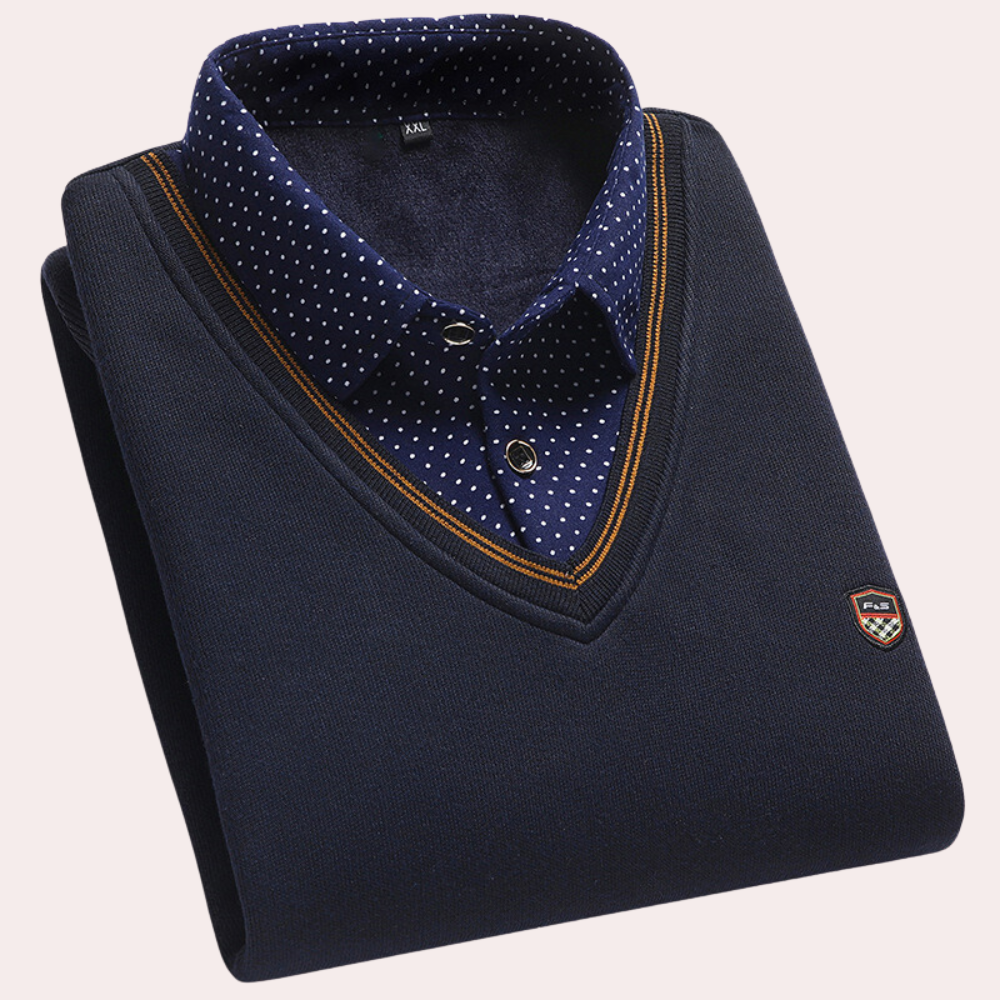 "Stijlvolle blauwe heren zomertrui, Norbert, met elegante overhemdkraag en ademend design, diverse kleuren beschikbaar."