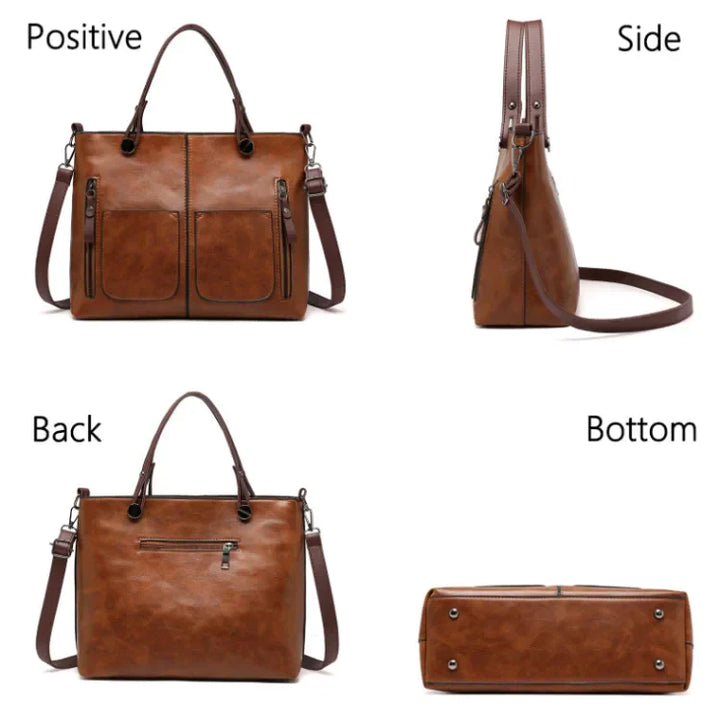 Stijlvolle leren damestas, perfecte schoudertas voor een elegante en trendy uitstraling.