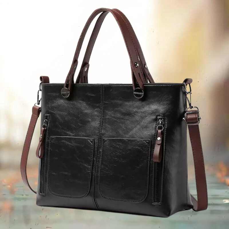 Elegante zwarte leren damestas, praktische schoudertas en trendy accessoire voor vrouwen.