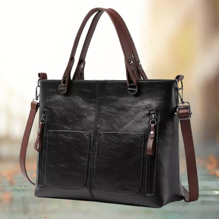 Elegante zwarte leren damestas, praktische schoudertas en trendy accessoire voor vrouwen.
