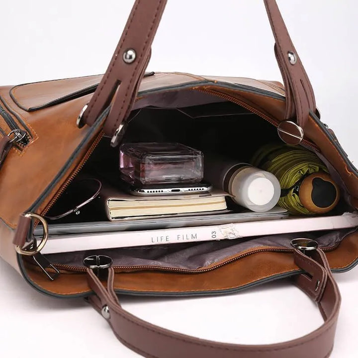 Moderne leren damestas, een chique schoudertas die stijl en comfort combineert.