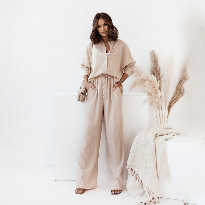 Comfortabele broek van de crinkle dames co-ord set, ideaal voor een relaxte en stijlvolle zomerlook.