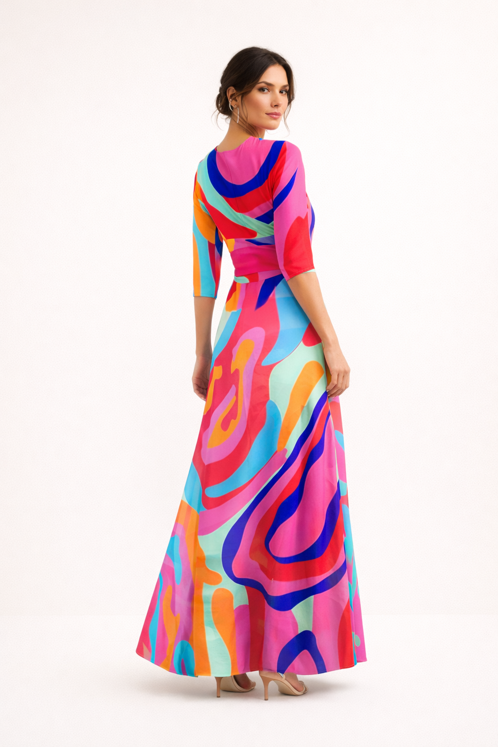 Comfortabele casual dames maxi-jurk met print en V-hals; perfecte reisjurk of dagelijkse kleding voor de zomer.