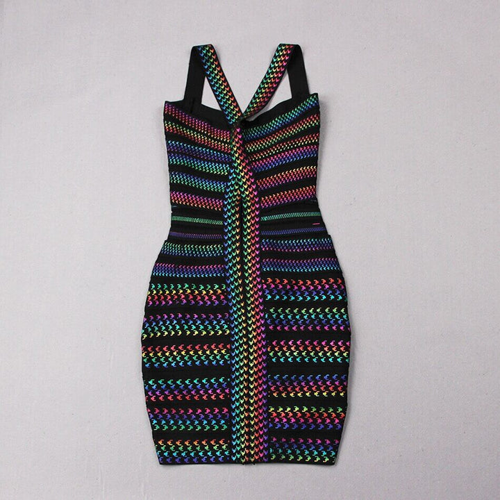 Gestreept bodycon mini jurkje voor dames, veelkleurig en trendy, ideaal voor een chique feest of diner.
