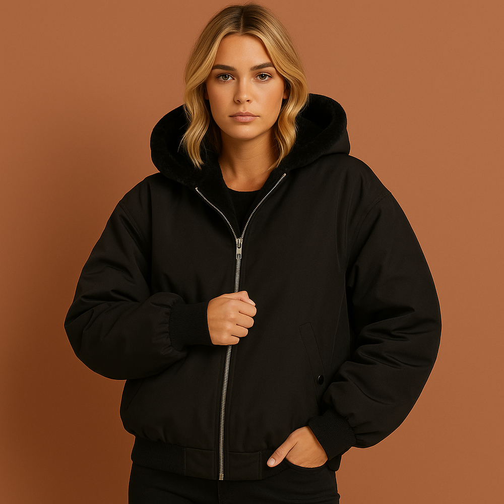 Warme en comfortabele dames winterjas met praktische capuchon en stevige ritssluiting, perfect voor herfst en winter.
