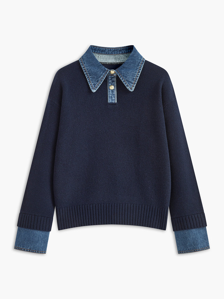 Comfortabele damestrui met geïntegreerde overhemdkraag, ideaal voor herfst- en wintermode.