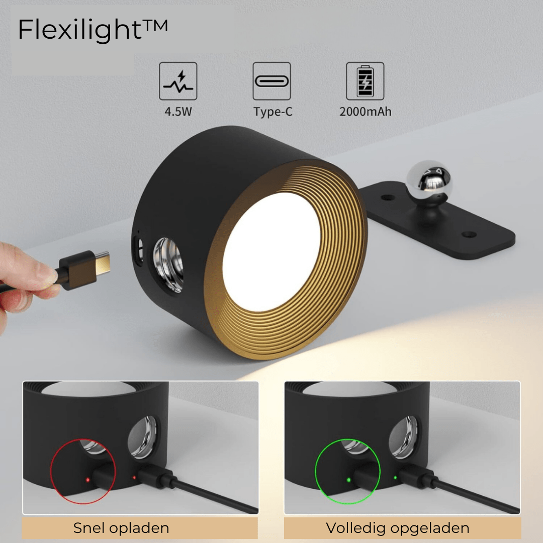 Stijlvolle draadloze oplaadbare 360° LED wandlamp, geschikt voor binnen en buiten, in hout, wit of zwart.
