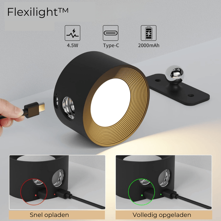Stijlvolle draadloze oplaadbare 360° LED wandlamp, geschikt voor binnen en buiten, in hout, wit of zwart.
