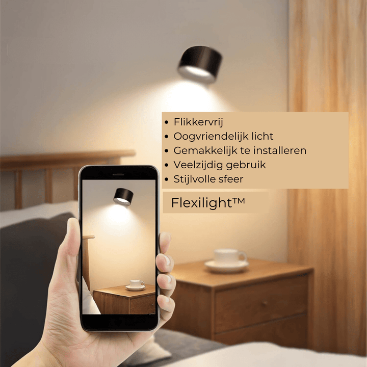 Stijlvolle draadloze oplaadbare 360° LED wandlamp, geschikt voor binnen en buiten, in hout, wit of zwart.