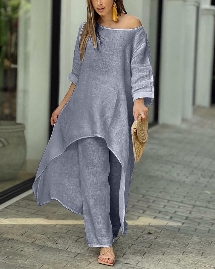 Trendy dames tweestuk vrijetijdsset, stijlvol en comfortabel, perfect voor een modieuze casual look.