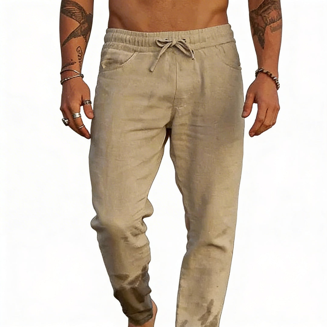 Stijlvolle heren casualbroek met comfortabele elastische taille en trekkoord, ideaal voor dagelijks gebruik.