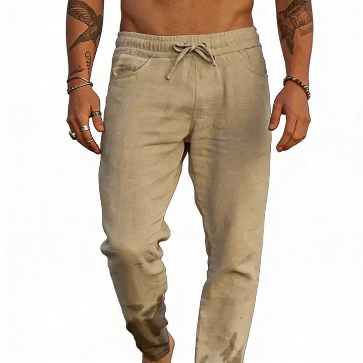 Stijlvolle heren casualbroek met comfortabele elastische taille en trekkoord, ideaal voor dagelijks gebruik.