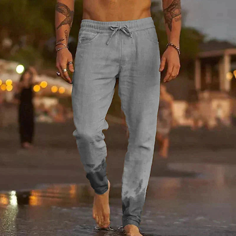 Heren casualbroek met elastische taille en verstelbaar trekkoord voor optimaal comfort en stijl.