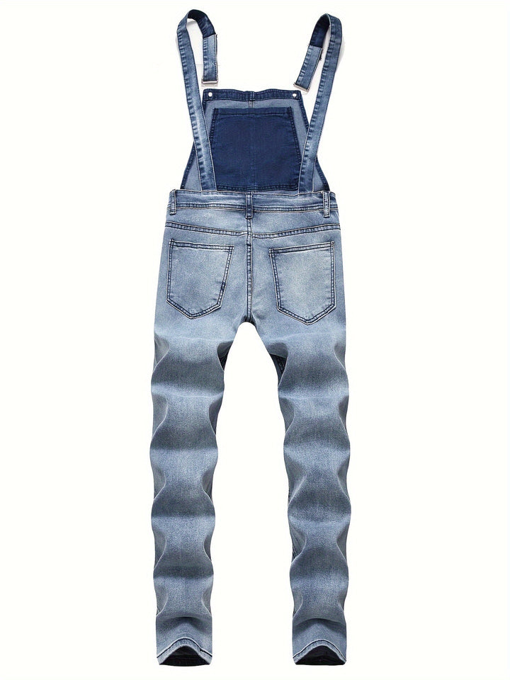 "Stijlvolle heren denim overall, regular fit, van premium katoenmix met raw denim look en effen kleur voor dagelijks gebruik.