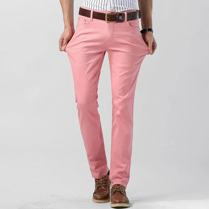 Stijlvolle heren gekleurde broek voor een moderne look. Veelzijdig voor elke gelegenheid en seizoen.