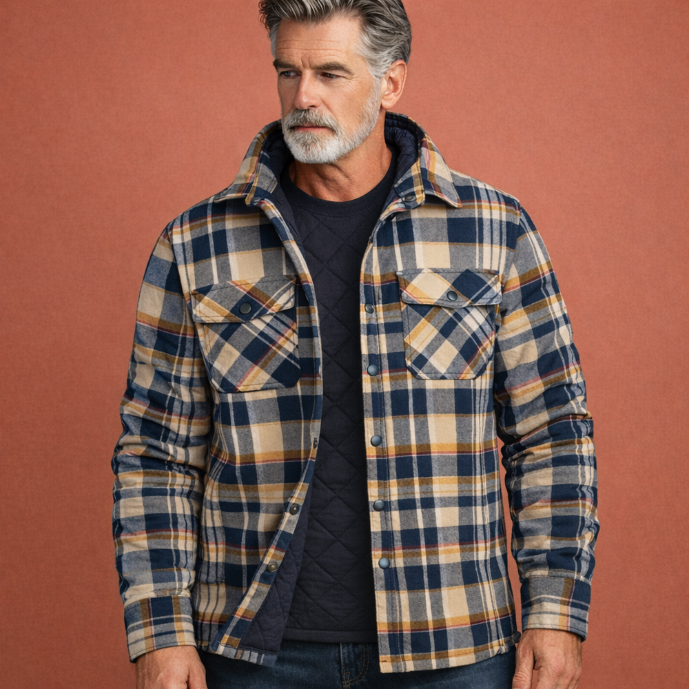 Comfortabele heren geruite overshirt jas met zakken. Ideale overgangsjas voor dagelijks gebruik.
