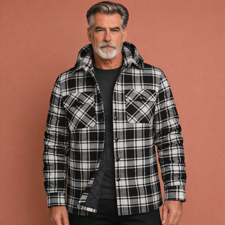 Veelzijdige heren geruite overshirt jas, perfect als laagje overdag of 's avonds.