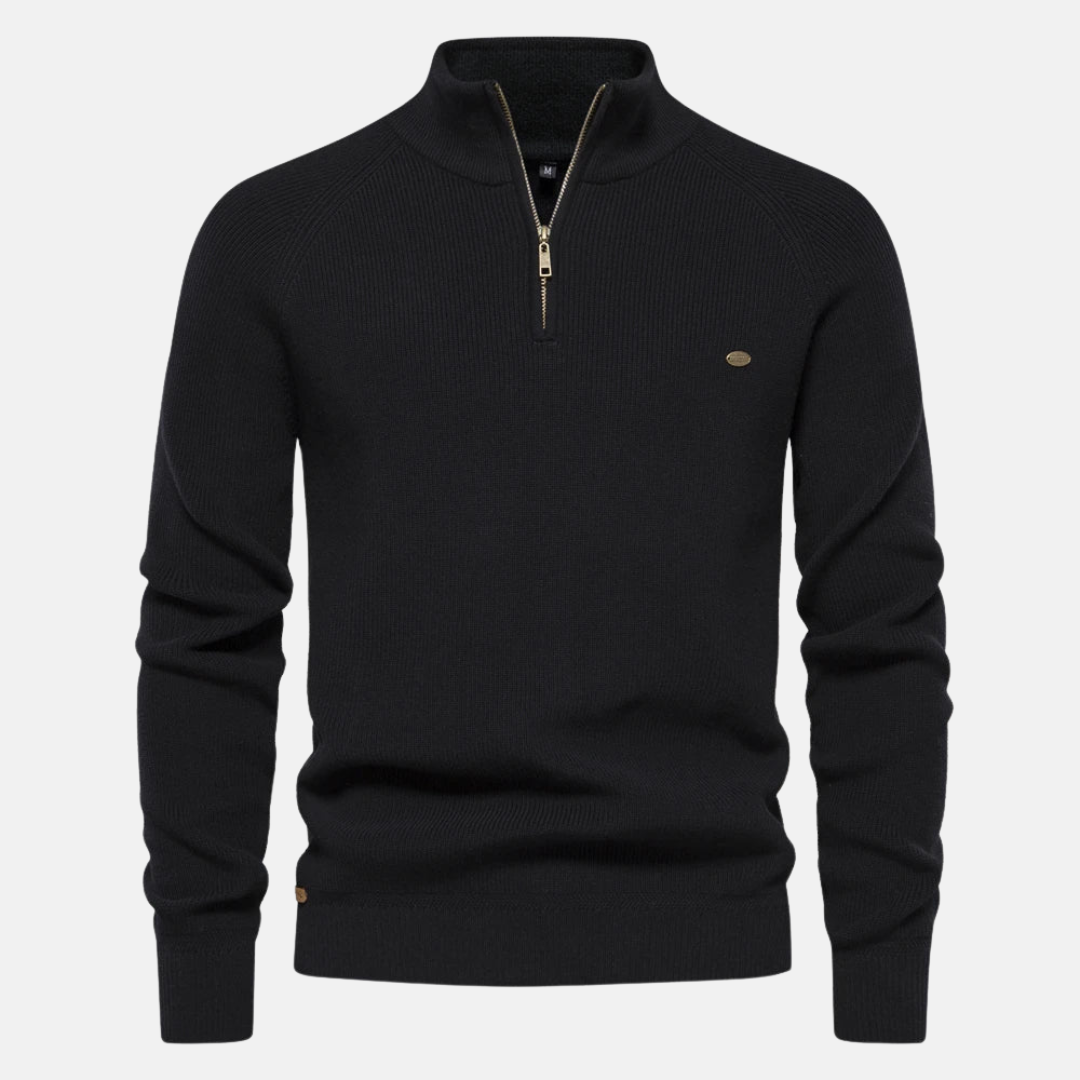 Veelzijdige heren halfzip pullover, geschikt voor gelaagde looks. Stijlvolle ribgebreide sweater voor mannen.