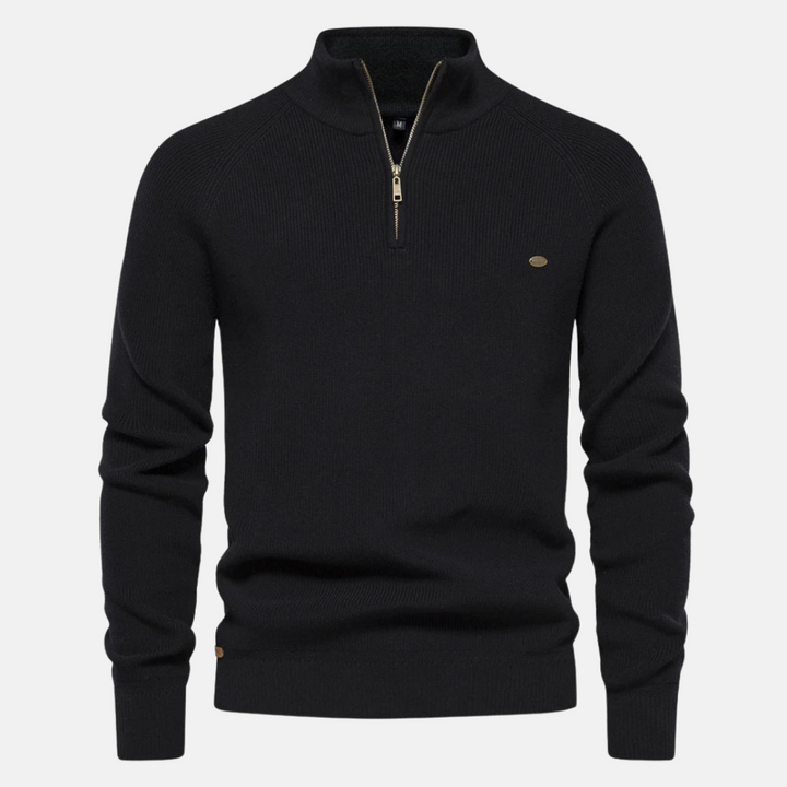 Veelzijdige heren halfzip pullover, geschikt voor gelaagde looks. Stijlvolle ribgebreide sweater voor mannen.
