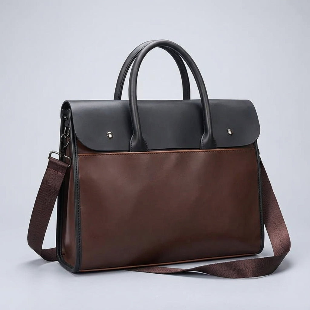 Robuuste heren laptoptas van PU leer, ontworpen voor 14 inch laptops. Perfect voor dagelijks werk en onderweg.