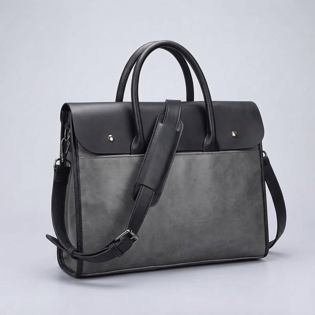 Luxe heren aktetas in retro stijl, gemaakt van PU leer voor 14 inch laptops. Voor de georganiseerde professional.