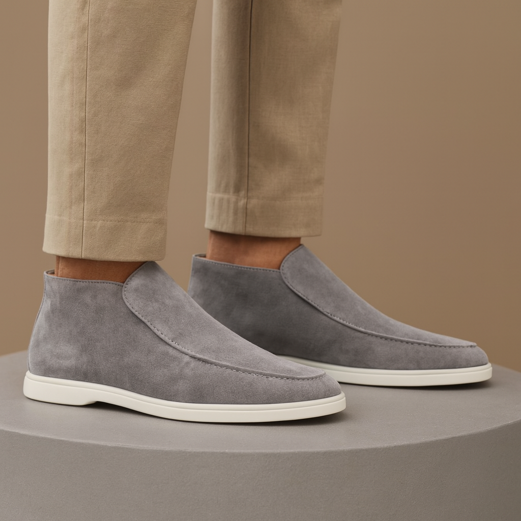 Grijze heren loafers, comfortabele nette schoenen met stijlvolle verhoogde zool. Ideaal voor mannen.
