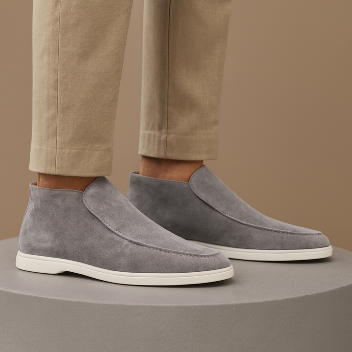 Grijze heren loafers, comfortabele nette schoenen met stijlvolle verhoogde zool. Ideaal voor mannen.