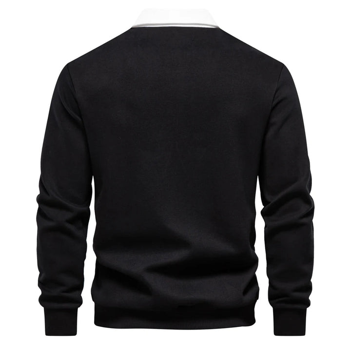 "Stijlvolle heren polo sweatshirt met klassieke kraag en patchwork detail, gemaakt van zachte katoenblend, regular fit."