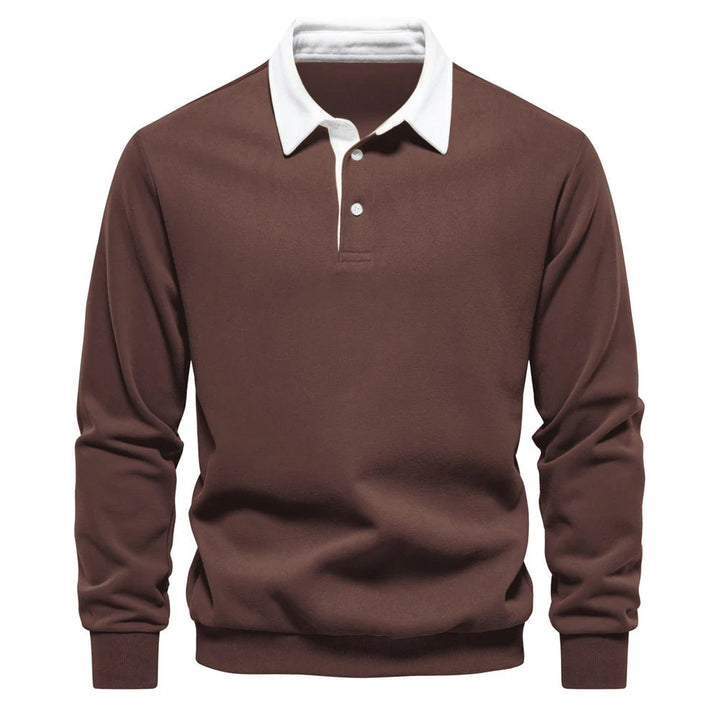 "Stijlvolle heren polo sweatshirt met klassieke kraag en patchwork detail, gemaakt van zachte katoenblend, regular fit."