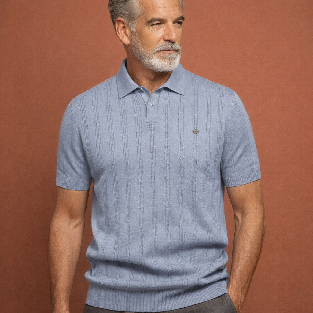 Comfortabele heren merinowol polo met ademende knit. Perfect voor zowel casual als smart-casual gelegenheden.