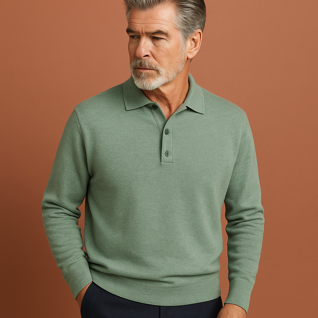 Stijlvolle heren polosweater met lange mouwen, ideaal voor een comfortabele casual of moderne dagelijkse look.