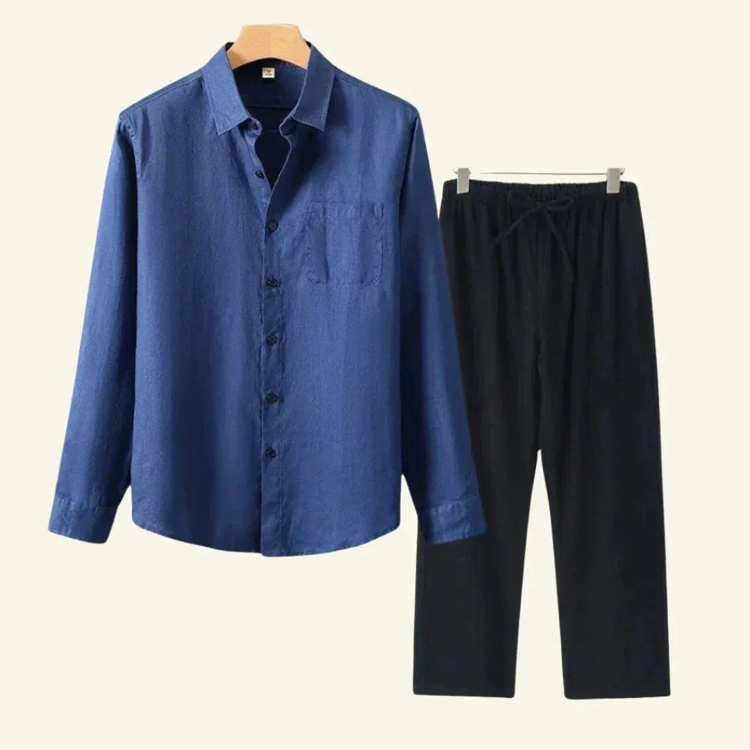 Heren mode set: combineert het comfort van een broek met de stijl van een blouse.